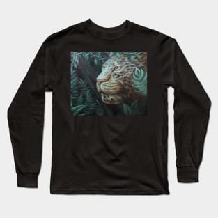 Jaguar in the Jungle with Sunlight Passing Through Green Leaves Long Sleeve T-Shirt